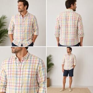Tommy Bahama Relax Island Modern Fit Plaid Linen Shirt Men’s XL Button Up